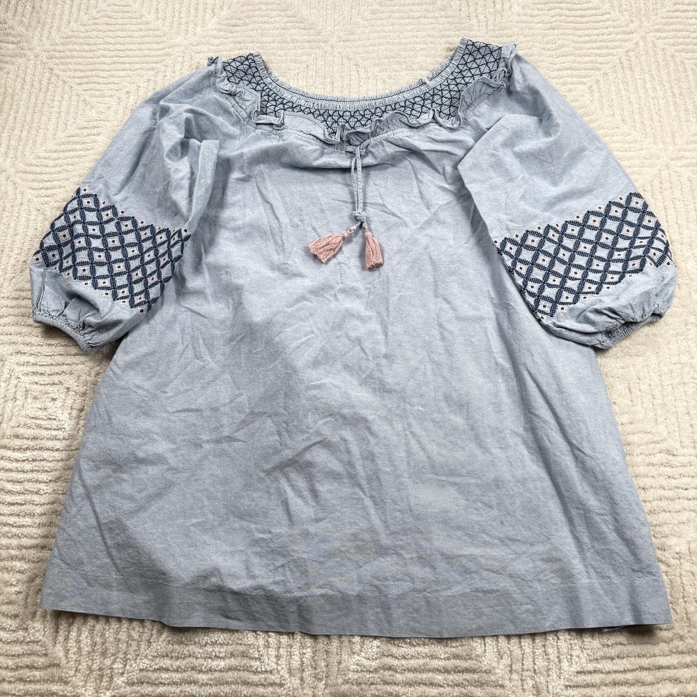 Rebecca Minkoff Dress XL Goldie Off-Shoulder Peasant Smocked Embroidery Bohemian